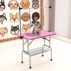 36" Folding Dog Pet Grooming Table Stainless Steel Frame Rubber Mat on Board with Adjustable Arm and Clamps pet dog Cat Grooming Table (PINK COLO