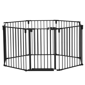 Dog Safety Gate 8-Panel Playpen Fireplace Christmas Tree Steel Fence Stair Barrier Room Divider Black